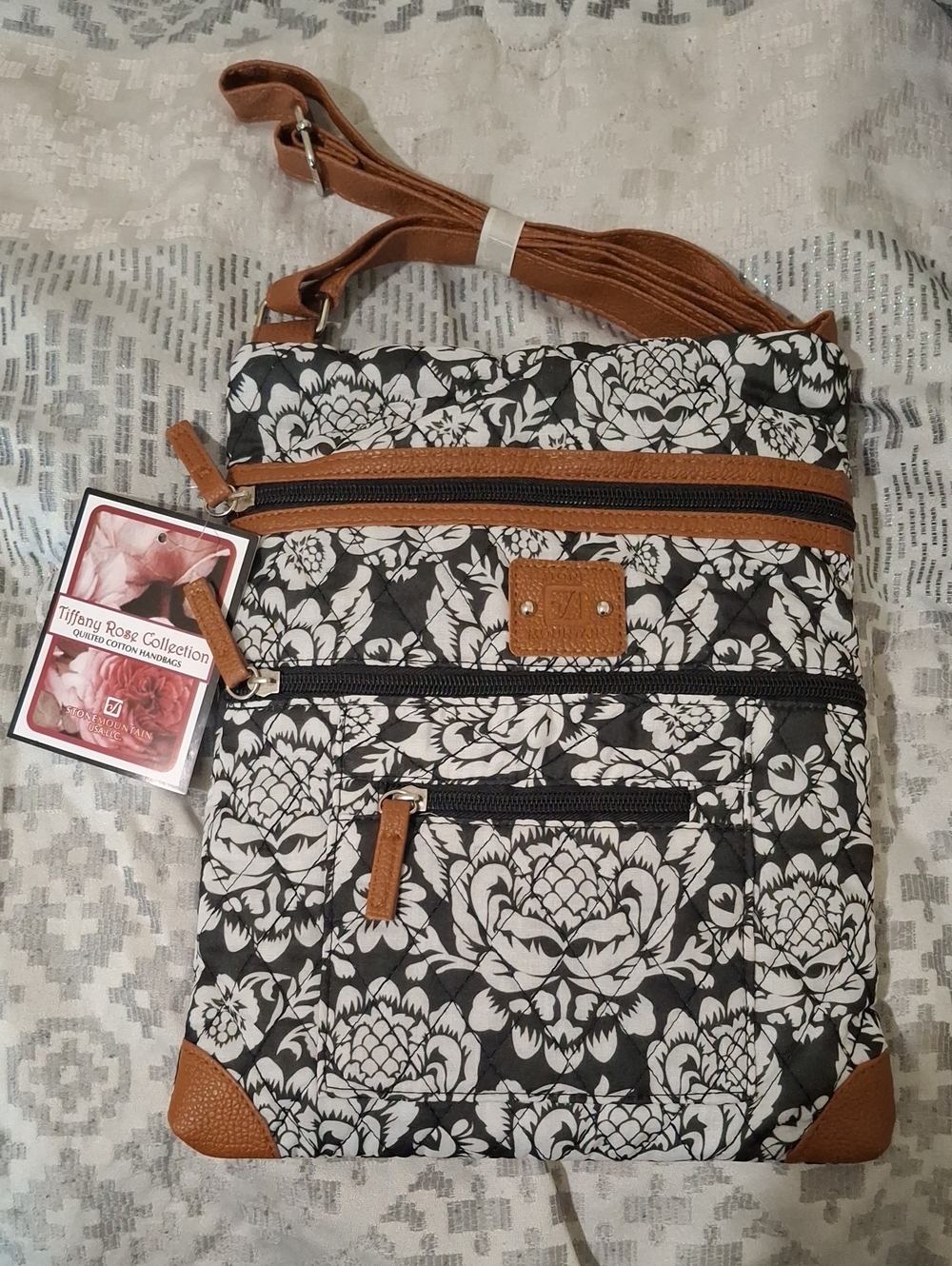 Tiffany Rose Black & White Floral Crossbody Bag
